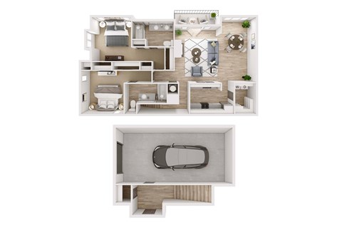 Floor plan for 2 beds, 2 baths, 1496 sqft
